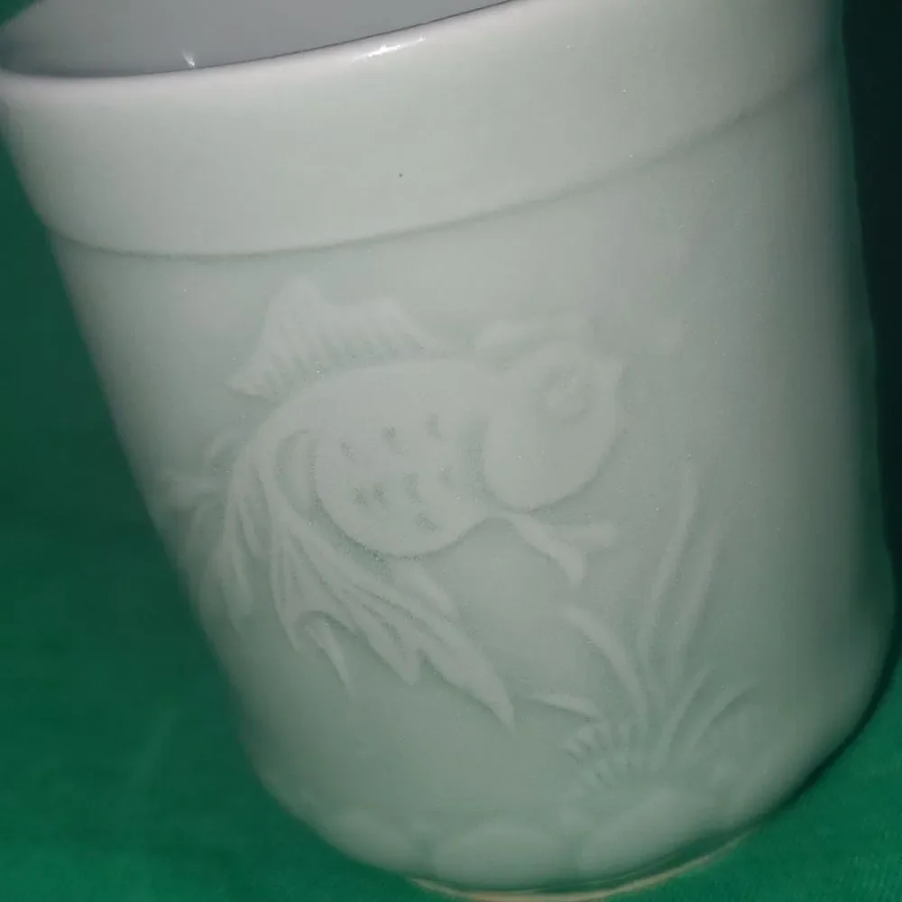 Vintage Longquan Celadon Koi Carp Fish Tea Coffee Cup 8 0z.